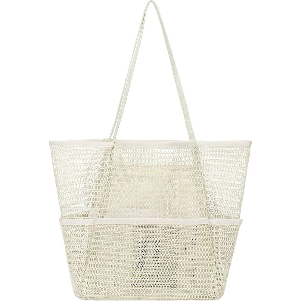 Women's Beige Beach Tote Bags Causal Pool Bags For Mom Travel Swimming Vacations